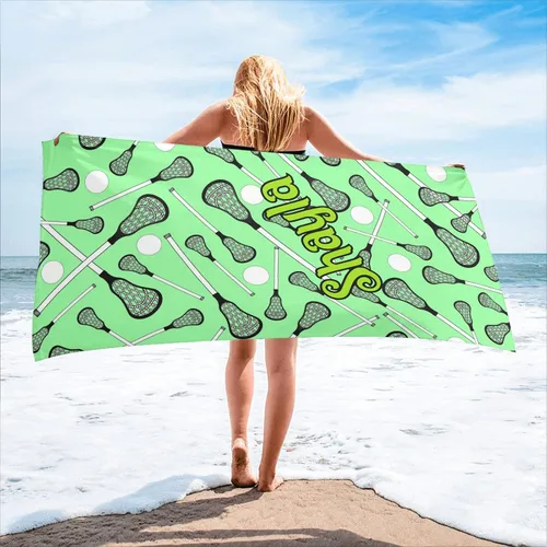 Miniatura 8 de Toalla de playa personalizada con diseño de pelotas de fútbol divertidas con nombre, toallas de piscina de viaje de microfibra personalizadas de 2