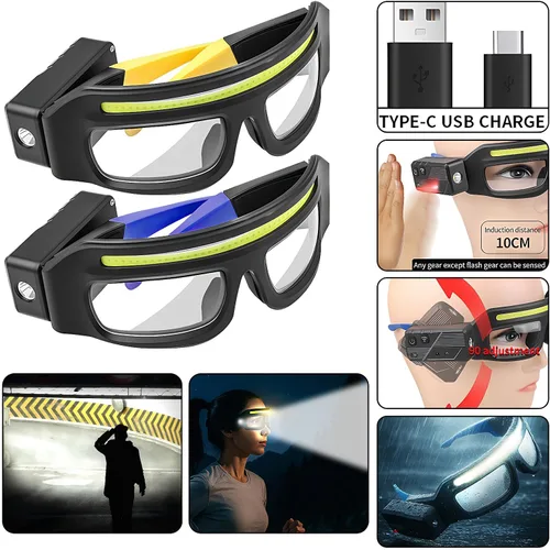 Miniatura 2 de Lentes LED recargables para faros delanteros con sensor de movimiento y control táctil, 5 modos de iluminación USB C para correr, acampar, pescar