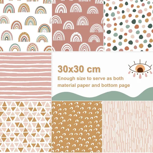 Miniatura 4 de 28 hojas de papel bohemio para álbum de recortes, papel de álbum de recortes de 12 x 12 pulgadas, papel de álbum de recortes de 90 lb/160 g/m²