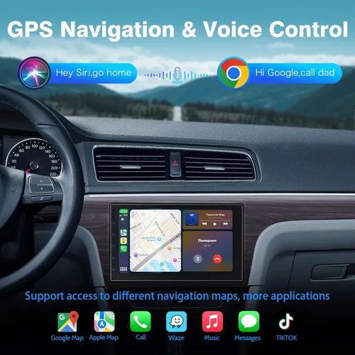 Miniatura 3 de Haudio Pantalla inalámbrica CarPlay doble DIN para automóvil, pantalla táctil HD de 7 pulgadas con Apple CarPlay, Android Auto, cámara de respaldo
