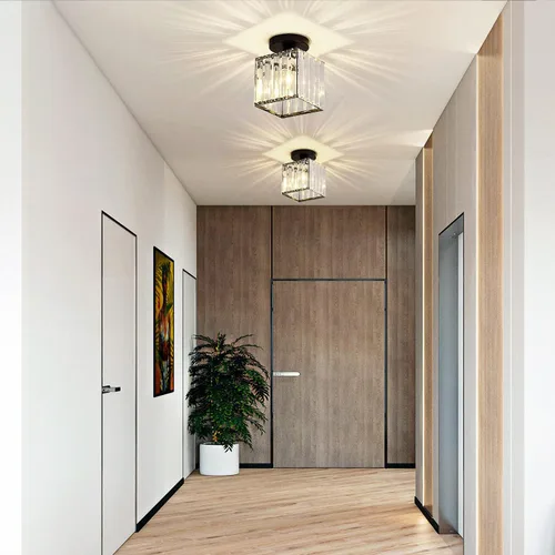 Miniatura 8 de KCO Lámpara de techo pequeña de montaje empotrado de color negro, mini lámpara de cristal moderna para entrada, pasillo, lámparas de techo
