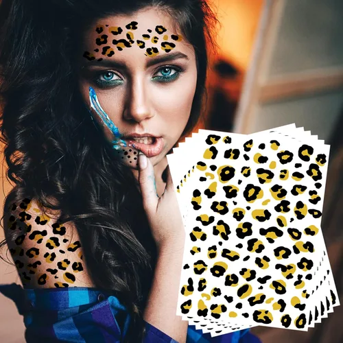 Tatuajes temporales con estampado de leopardo, 6 hojas de calcomanías realistas de piel de leopardo para adultos y niños, perfectas para Halloween y