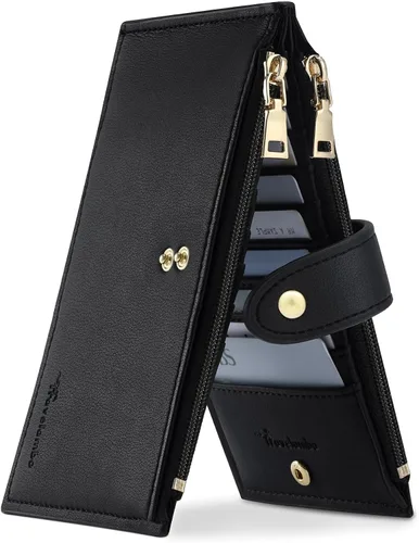 Miniatura 21 de Travelambo Billeteras de cuero para mujer, delgada, con bloqueo RFID, billetera plegable para tarjetas de crédito, Marrón beige