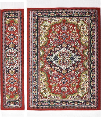 Miniatura 10 de iLAND Accesorios para casa de muñecas en miniatura de alfombra tejida de casa de muñecas de 9.4 x 5.7 pulgadas, 9.2 x 1.8 pulgadas, para muebles