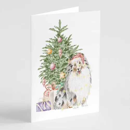 Miniatura 53 de Caroline's Treasures CK8213GCA7P Bulldog, Bulldog Inglés #2 - Tarjetas de felicitación y sobres de árbol de Navidad, paquete de 8 tarjetas en blanco