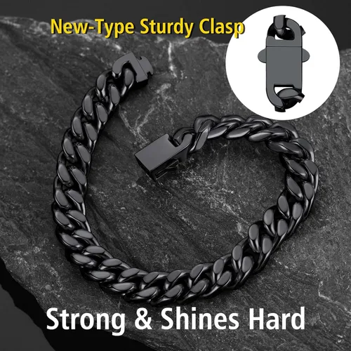 Miniatura 5 de ChainsProMax Pulseras de cadena cubana de acero inoxidable para hombre, 5790.472 in de ancho, 7.58.39 pulgadas de largo, negrodorado