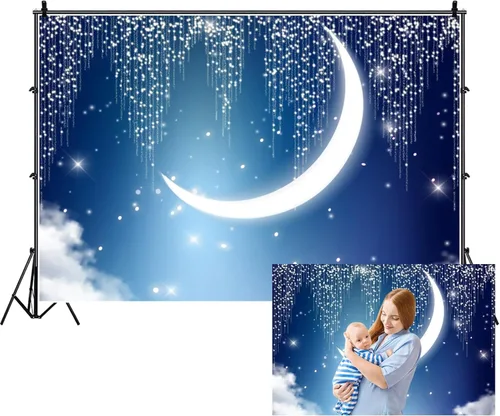 Renaiss Twinkle Twinkle - Telón de fondo de estrella pequeña para sesión de fotos, 5 x 4 pies, media luna brillante, cielo nocturno, fondo de