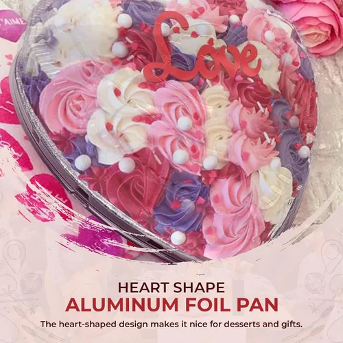 Miniatura 2 de KitchenDance - Molde de aluminio desechable en forma de corazón con tapa de cúpula a presión, sartén de papel de aluminio de 8 pulgadas perfecto
