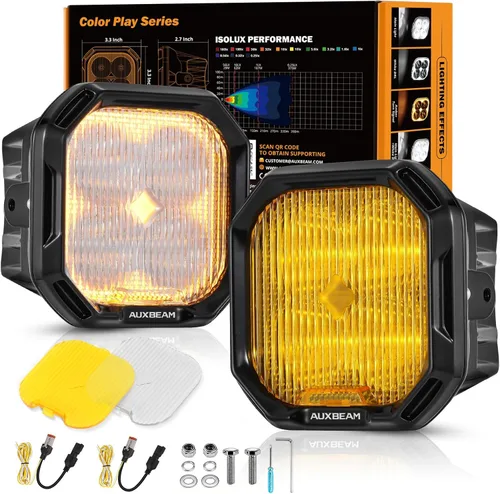 Miniatura 16 de Auxbeam Pods LED de 5 Pulgadas, Serie XP-Ultra Luz de Conducción Todoterreno 110W Super Foco Barra de Luz Cubo con Cubierta Ámbar, Luces Antiniebla
