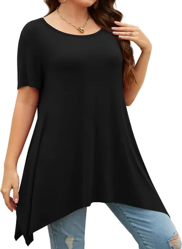 Miniatura 2 de POPYOUNG 2024 Womens Summer Short Sleeve Tunic Tops Casual Swing Blouse Shirt