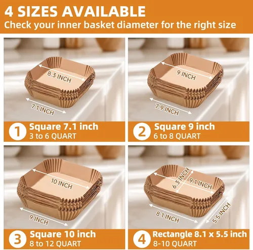 Miniatura 6 de Forros de papel para freidora de aire para freidora de aire de 4 cuartos de galón, 5 cuartos de galón, 6 cuartos de galón, forro desechable cuadrado