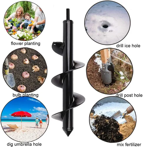 Miniatura 2 de Broca de taladro para plantar – Broca en espiral de 3 x 12 pulgadas – Herramienta de maceta de bulbos y excavadora de agujeros para poste – Taladro