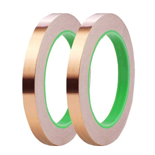 Oubaka Paquete de 2 cintas de cobre (0.5 pulgadas x 66 pies), cinta de cobre conductora de doble cara con adhesivo para blindaje EMI, circuitos de