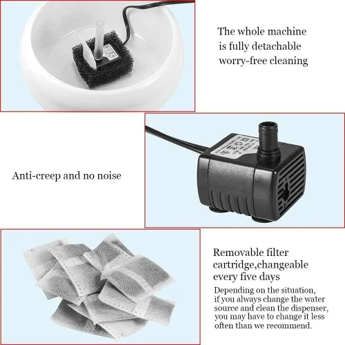 Miniatura 4 de REAGAR Fuente de agua de cerámica para gatos con 2 juegos de filtros de repuesto y dispensador automático de agua para gatos, diseño fácil