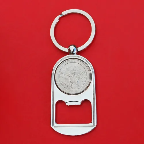 US 2012 Alaska Denali National Park Quarter BU Uncirculated Coin Silver Tone Key Chain Ring Bottle Opener NEW - America the Beautiful