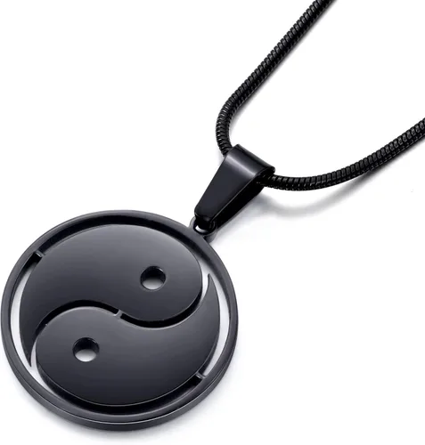 Miniatura 4 de MOO&LEE Yin Yang - Collar con colgante para hombres y mujeres, cadena de serpiente de acero inoxidable de 22 pulgadas, collar BFF para 2, Acero