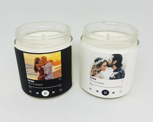 Miniatura 2 de 4oz/10oz Vela Personalizada con Foto de Canción Personalizada Regalo de Música para Parejas
