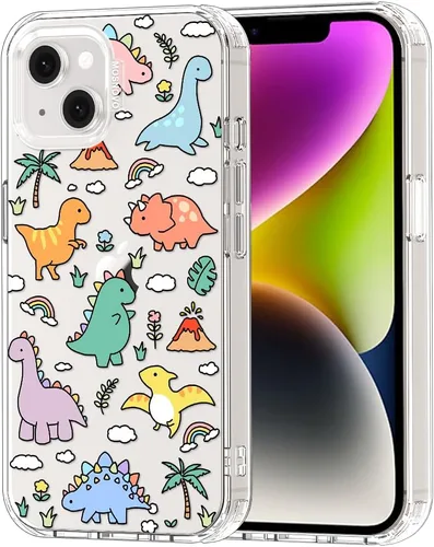 MOSNOVO - Funda para iPhone 13/14, grado militar, probada en caídas de 6.6 pies, transparente con diseño de tierra de dinosaurios Transparente -