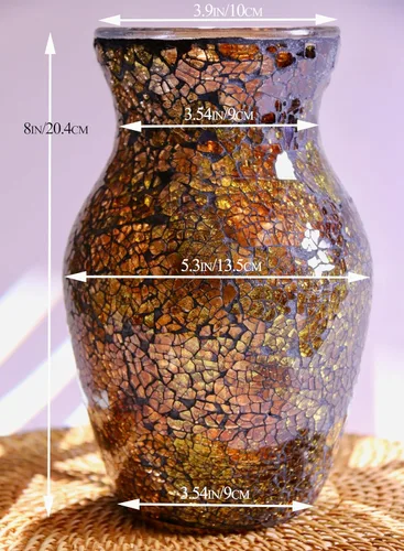 Miniatura 9 de Florero de mosaico dorado de 8" de altura, florero de vidrio, florero decorativo, decoración del hogar moderno jarrón de mosaico de tamaño mediano