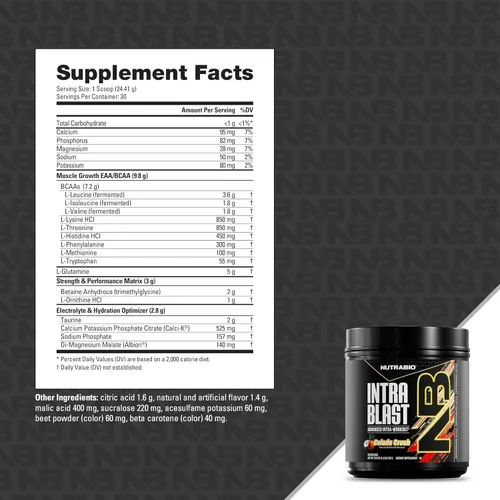 Miniatura 6 de NutraBio Intra Blast Bcaa - Suplemento de aminoácidos en polvo, mezcla de electrolitos e hidratación, intra, preentrenamiento y recuperación