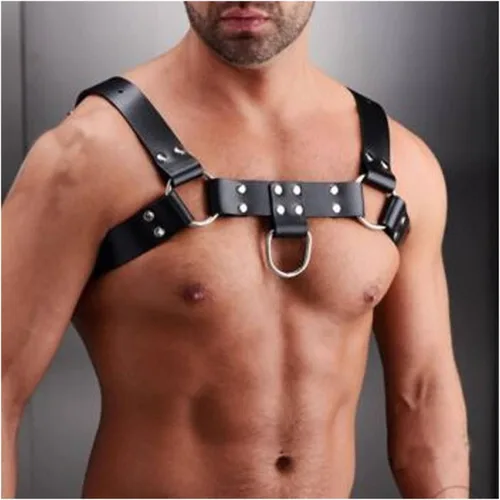 IXOUP BDMS - Arnés de cuero genuino para hombre, ajustable, fetiche, arnés corporal sexy con hebillas y cinturones, disfraz de fiesta de Halloween