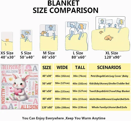Miniatura 4 de Manta de conejo personalizada para niños y niñas, manta de bebé ultra suave, regalo personalizado, decoración de manta con nombre, 30 x 40 pulgadas