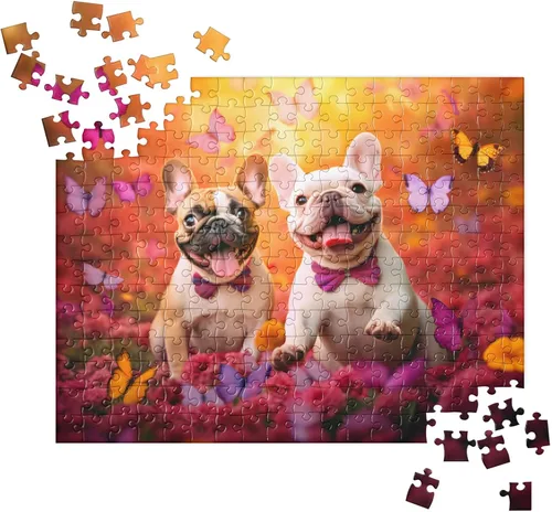 Miniatura 3 de Superb Home Adorable rompecabezas de 2 perros Bulldog Francés Persecución Mariposas 252 piezas Rompecabezas de mejores amigos, hermanos, parejas