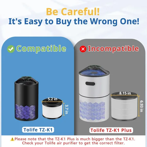 Miniatura 3 de Paquete de 2 filtros de repuesto TZ-K1 compatibles con purificador de aire FreAire, VOOPNU DH-JH12, purificador ToLife y MK01 MK06, filtros