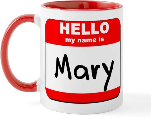 Miniatura 20 de CafePress Taza de café de cerámica con texto en inglés «Hello My Name Is Mary», de 11 oz (11.0 fl oz)
