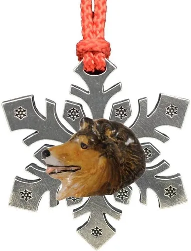 Miniatura 21 de Adorno navideño para colgar en la cabeza de collie con borde de peltre antiguo hecho a mano para decorar coronas y árboles de Navidad del hogar