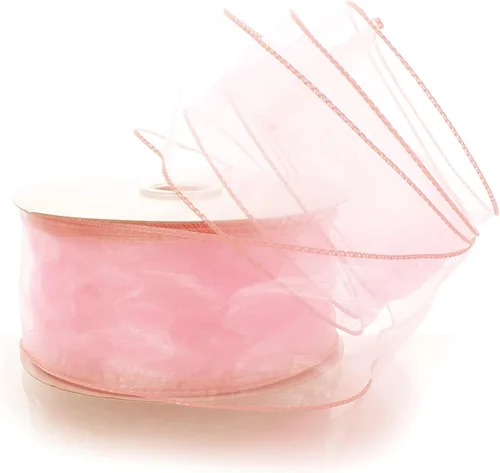 Miniatura 21 de Cinta de organza transparente con alambre de 2.5 pulgadas, color plateado de 10 yardas