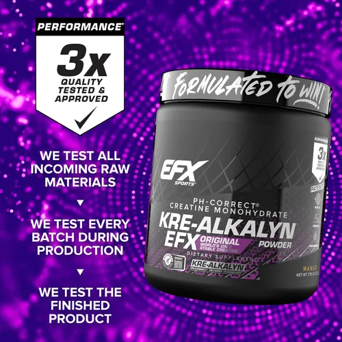 Miniatura 7 de EFX Sports Kre-Alkalyn EFX Powder Suplemento en polvo de monohidrato de creatina con pH correcto Fuerza, crecimiento muscular y rendimiento