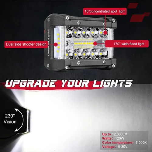 Miniatura 3 de Offroadtown 2 piezas de 4 pulgadas de cápsulas LED de tira de luz lateral, combo de foco/inundación, cápsulas LED de niebla, luz de trabajo
