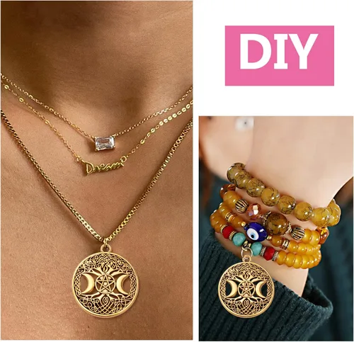 Miniatura 7 de BronaGrand 20pcs Tree of Life Charms with Triple Moon Goddess Pentagram Tibetan Alloy Round Pentacle Pendants Vintage Tree Dangle Charms for DIY