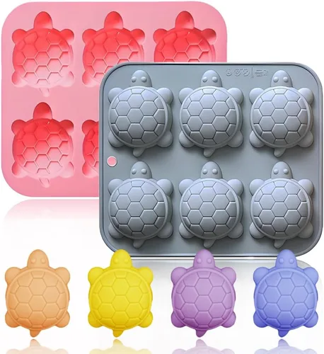 Miniatura 9 de Paquete de 2 moldes de chocolate con 6 cavidades de silicona de tortuga para pasteles, gomitas, gelatina, cubitos de hielo, decoración de pasteles