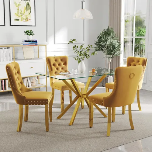 Miniatura 25 de Juego de comedor moderno de cristal de lujo de 5 piezas, juego de comedor rectangular minimalista para 4, juego de mesa de cocina de vidrio