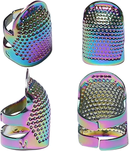 J.CARP 4 dedales de costura, protector de dedo de metal deslumbrante para coser, dedal de costura ajustable, dedal de costura, manualidades,