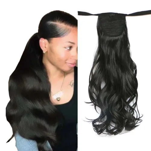 Miniatura 6 de Extensión de cabello sintético rizado con clip, cola de caballo larga, con clip, para niñas, mujeres y mujeres