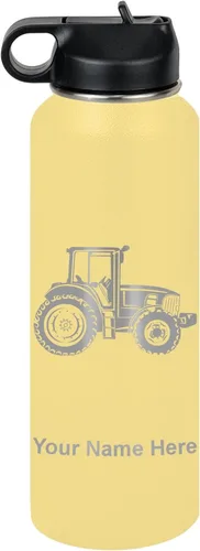 Miniatura 22 de LaserGram Botella de agua personalizada, tractor agrícola, acero inoxidable de doble pared aislada al vacío con popote superior, regalo grabado