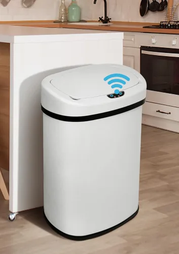 Miniatura 11 de Basurero automático de 50 litros de 13 galones para cocina, de acero inoxidable, sin contacto y con sensor de movimiento, con tapa, para la oficina