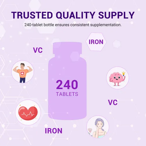 Miniatura 5 de Heivy Sulfato ferroso 325 mg, hierro 65 mg, hierro con vitamina C – Suplemento de hierro de alta potencia para mujeres y hombres – Ingredientes