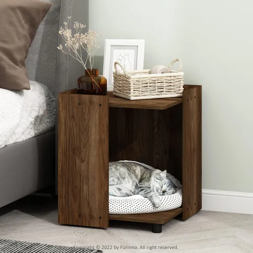 Miniatura 7 de Furinno PELI Mesa auxiliar, mesa auxiliar cuadrada con estante de almacenamiento, mesita de noche, mesita de noche, para sala de estar, dormitorio