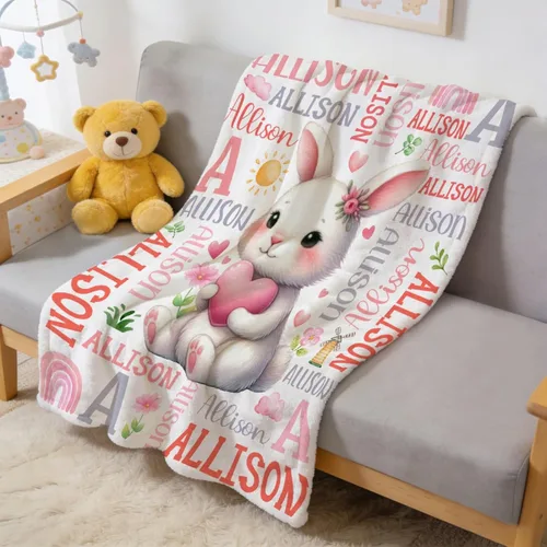 Miniatura 6 de Manta de bebé personalizada de conejo, regalos personalizados de conejito para niños y niñas, ultra suave, afelpada, acogedora y transpirable, manta