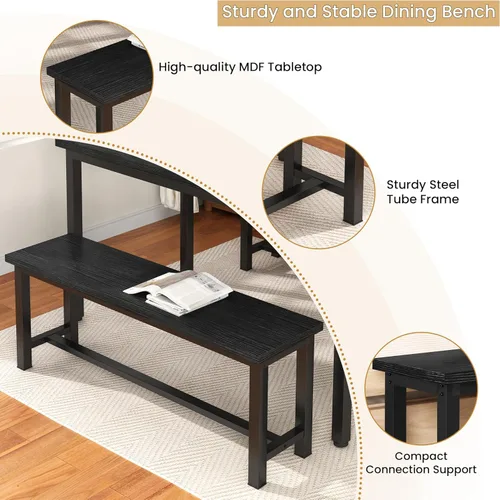 Miniatura 4 de AWQM Banco de mesa, par de 2, banco de comedor, marco de acero grueso, banco de madera, estilo industrial, para cocina y comedor, 12 pulgadas