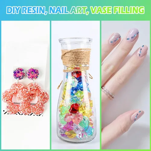 Miniatura 5 de Matio 12 colores de cristal triturado con purpurina irregular, 4.23 onzas/120g chips de vidrio roto triturado para joyería epoxi de resina, Metálico