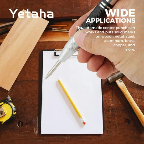 Miniatura 7 de Yetaha - Paquete de 3 perforadores centrales automáticos, de acero resistente de 5 pulgadas, con resorte central con herramienta de perforación
