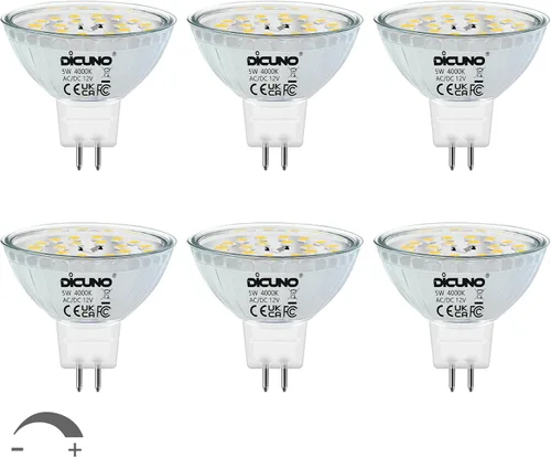 Miniatura 14 de DiCUNO Bombillas LED MR16 regulables, luz blanca diurna, 6000 K, 50 W, equivalente a halógeno, 12 V CA/CC, bombilla base de 5 W GU5.3 bi-pines, Luz