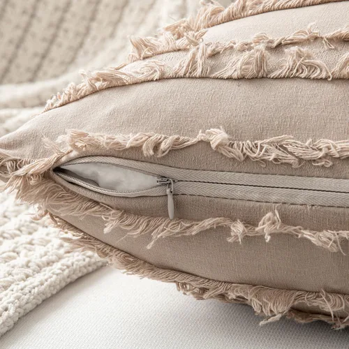 Miniatura 6 de MIULEE - Juego de 2 fundas de cojín decorativas de lino y estilo bohemio, con patrón jacquard a rayas, para sofá, sillón, sala de estar y Beige