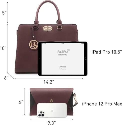 Miniatura 4 de Dasein Bolsos de mano para mujer, bolsos de mano con asa superior, bolsos de trabajo, bolsos de hombro con embrague a juego, juego de 2 piezas