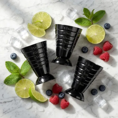 Miniatura 3 de Homestia Taza medidora negra multiunidad, Jigger de barra de acero inoxidable con marcas de ml/oz/cucharada, 2.5 onzas, 2.5 fl oz, 5 cucharadas